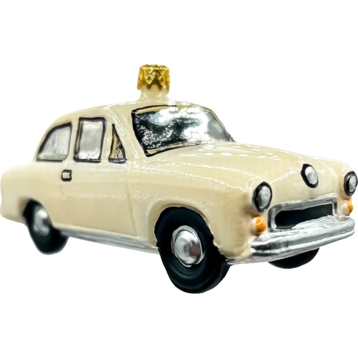 Bombka choinkowa ręcznie malowana: Klasyczny kremowy samochód