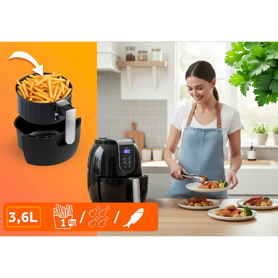 Frytkownica beztłuszczowa AIR FRYER mocna 3.6l Berdsen