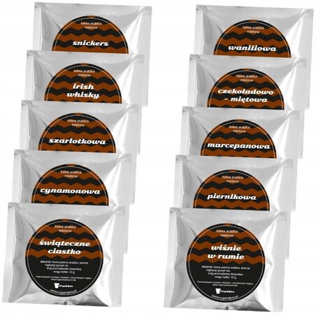 ZESTAW PREZENTOWY BOX KAWY SMAKOWE MIELONE W SASZETKACH MIX PREZENT UPOMINEK POD CHOINKĘ NA ŚWIĘTA GWIAZDKĘ MIKOŁAJA BOŻE NARODZENIE DLA KOBIETY FACETA MĘŻCZYZNY