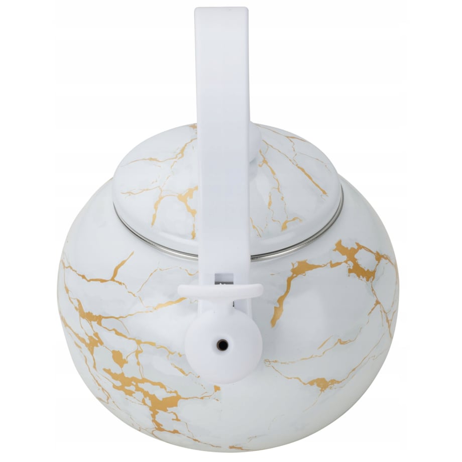 Czajnik Emaliowany Retro 2.2L Z Gwizdkiem Biały Stal Węglowa Indukcja Gaz