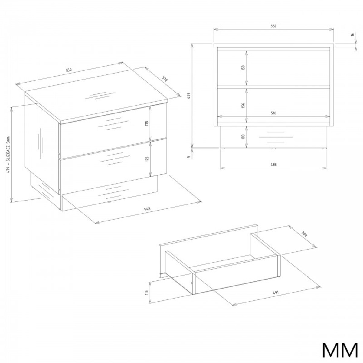 Szafka Nocna AMBER 2S Stolik Nocny 2 Szuflady Do Sypialni Kaszmir Beż
