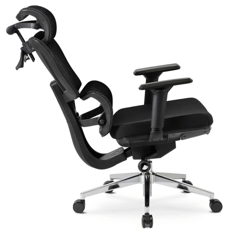 Fotel biurowy obrotowy ergonomiczny z podnóżkiem czarny DELSIN