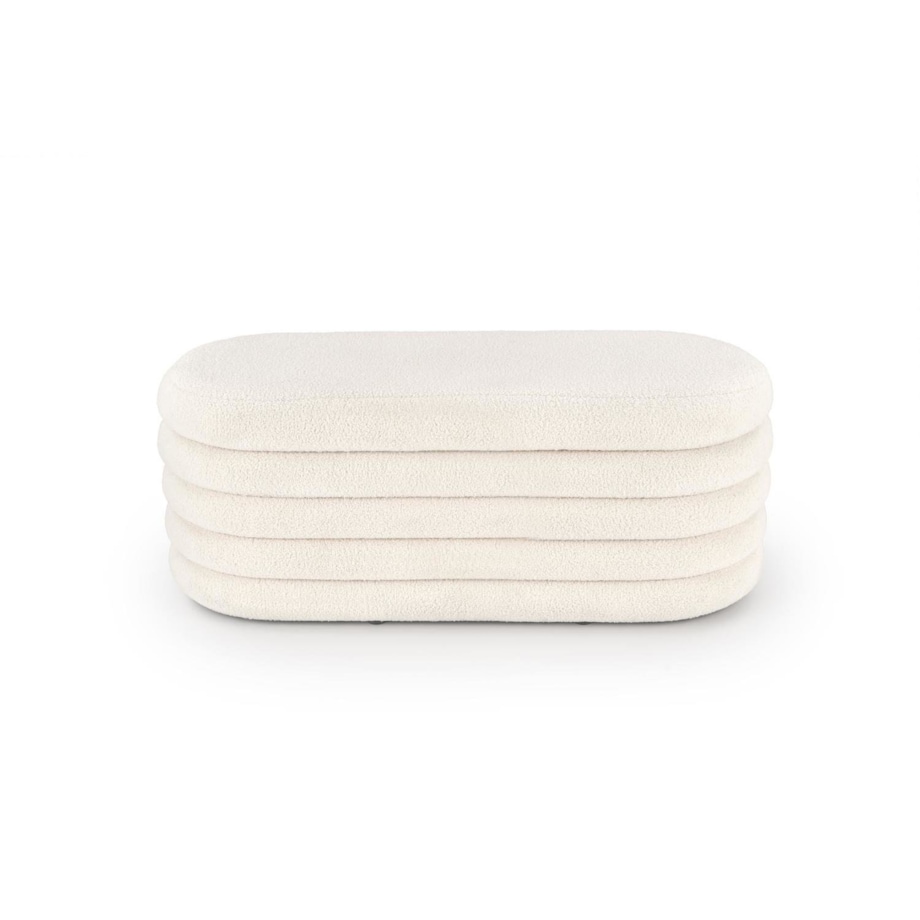 ŁAWKA ZE SCHOWKIEM Lessi kremowa TKANINA BOUCLE owalna