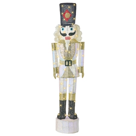 Dekoracja ogrodowa LED STOROVAN Dziadek do orzechów 152 cm Biały/ złoty