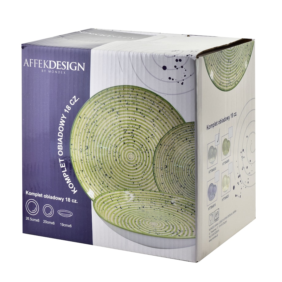 STRIPES GREEN Komplet obiadowy 18cz.27/19/20cm miska 550ml