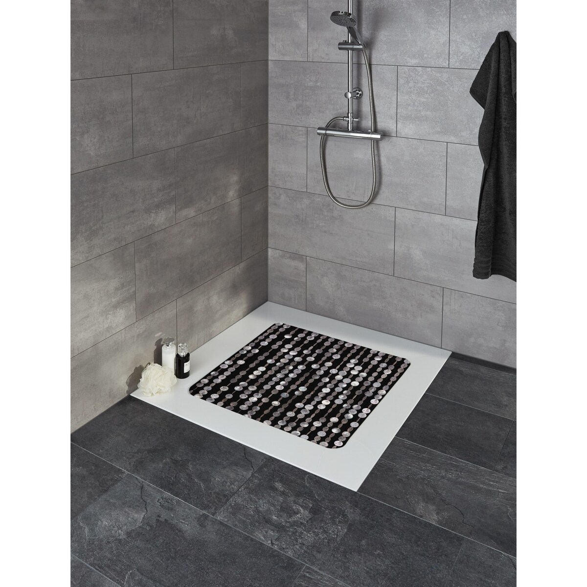 Kleine Wolke Perla Mata antypoślizgowa pod prysznic 55x55 cm PVC czarny