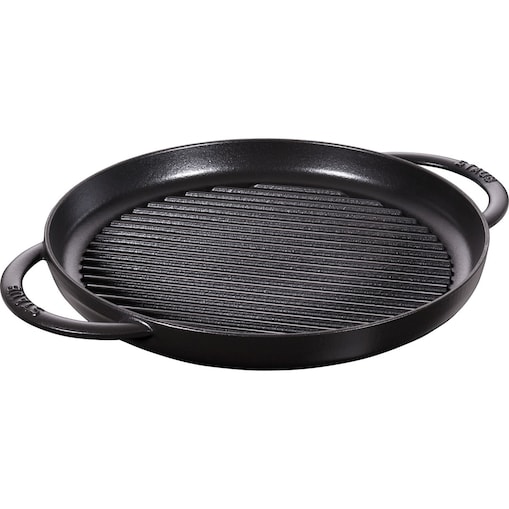 STAUB Okrągła patelnia żeliwna grillowa z dwoma uchwytami 30 cm, czarny