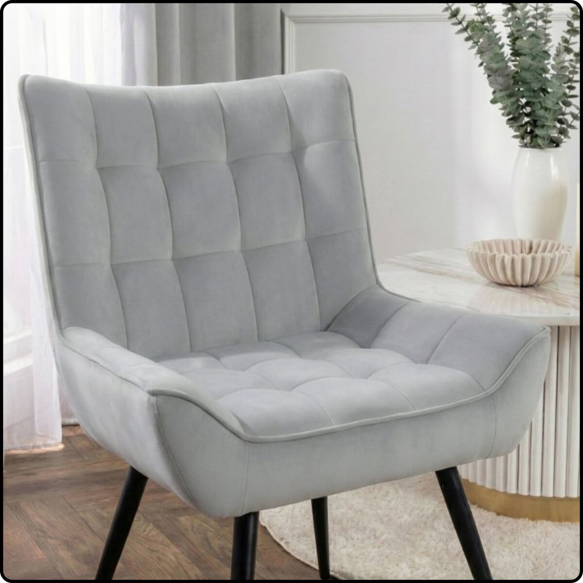 Fotel uszak tapicerowany welurowy wygodny z czarnymi nogami do salonu szary