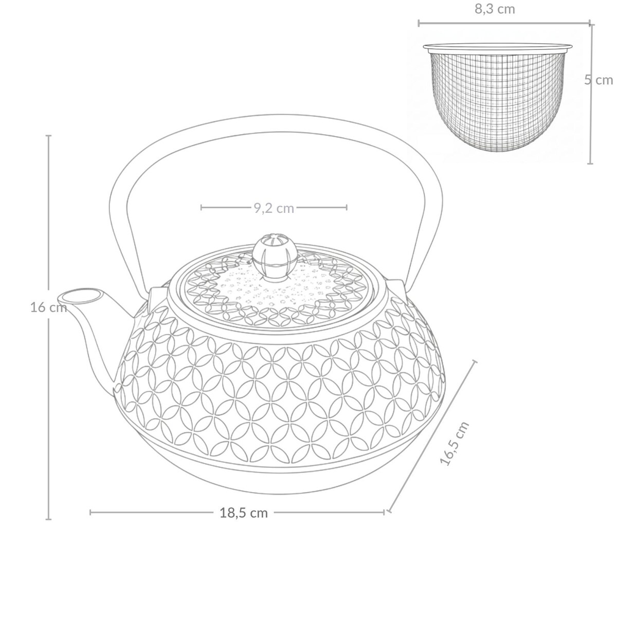 Czajnik żeliwny z zaparzaczem SABI, 1000 ml