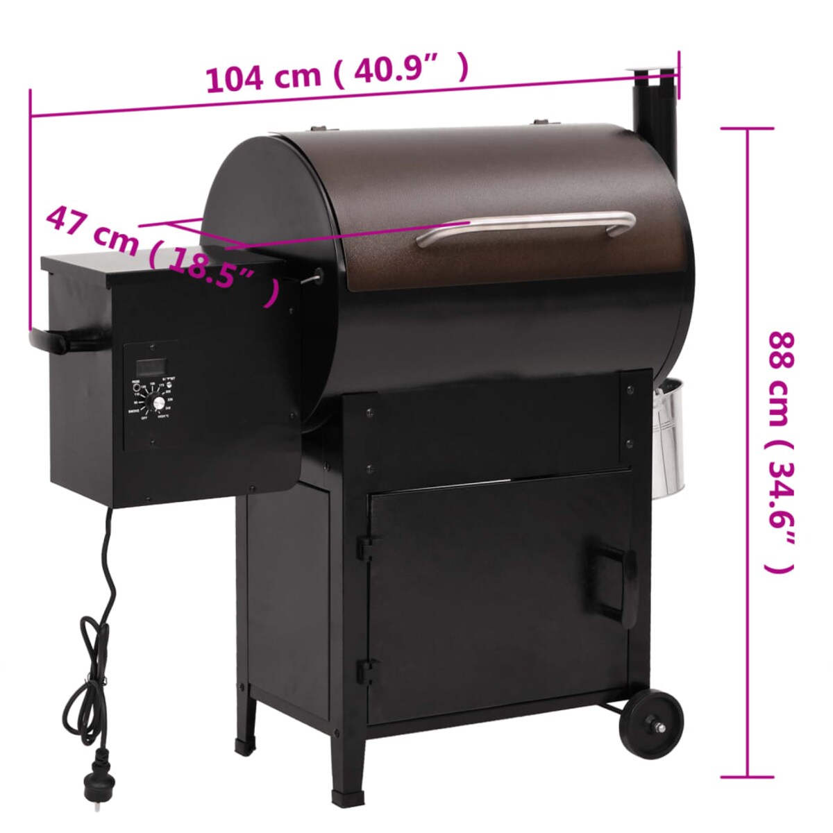 vidaXL Grill na pellet z kominem, czarny, 104 cm, żelazo