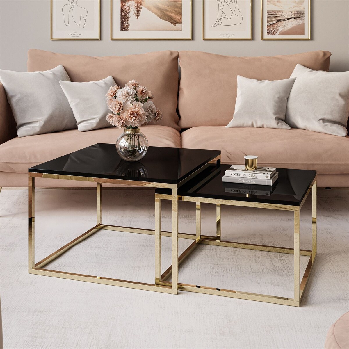 Stolik kawowy YOSHI 2w1 złoty chrom czarny połysk