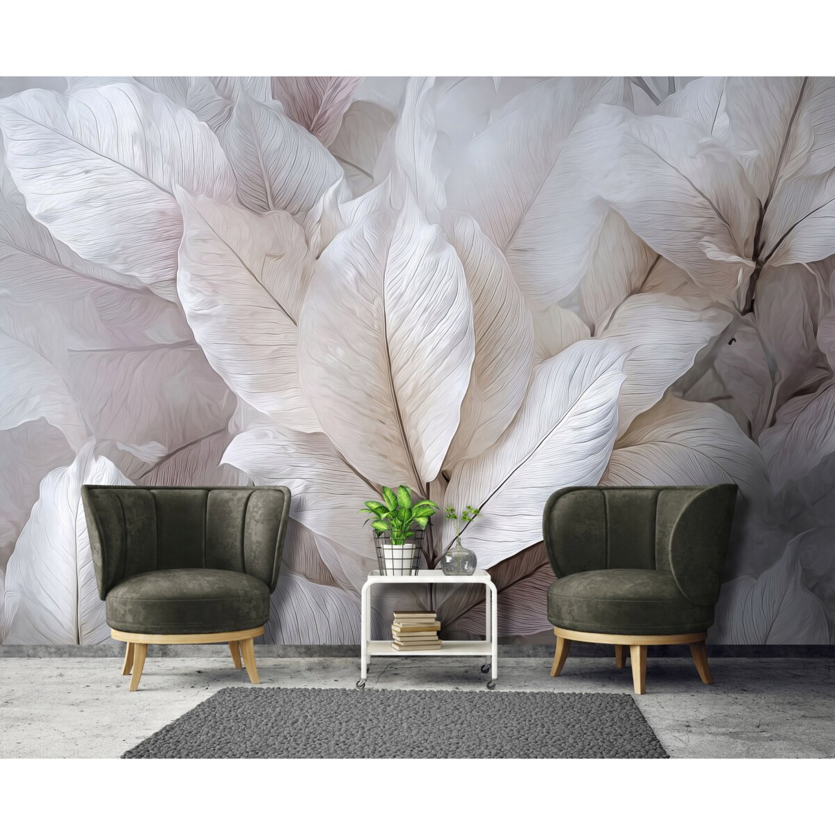 Fototapeta Do Sypialni Salonu Na Flizelinie Liście 3D Szary 250x175