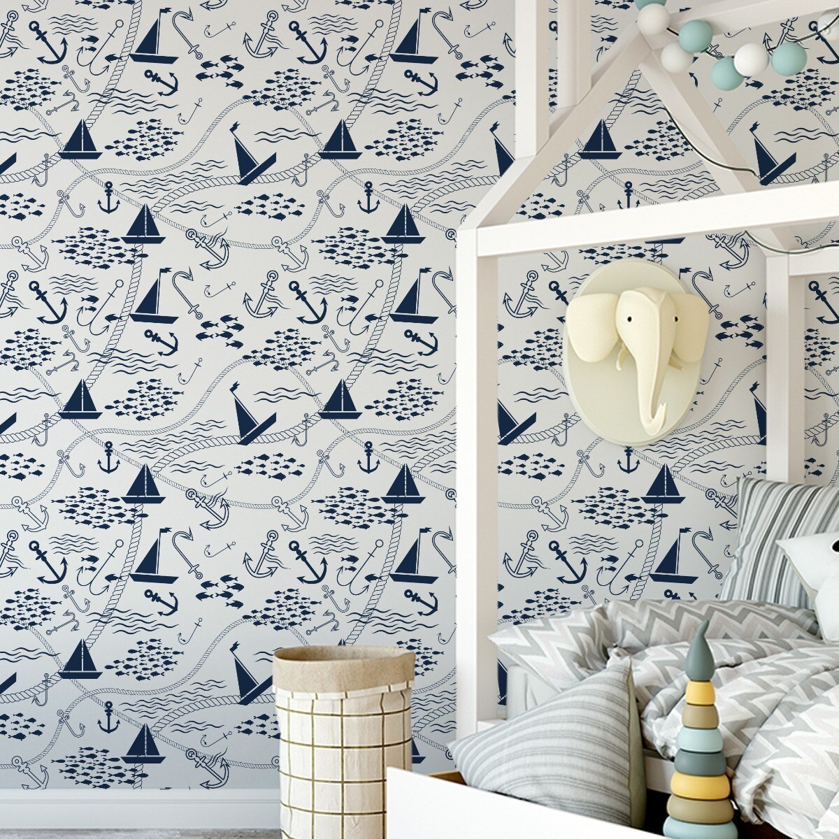 Tapeta dla Dzieci Łódki Żaglówki Kotwice