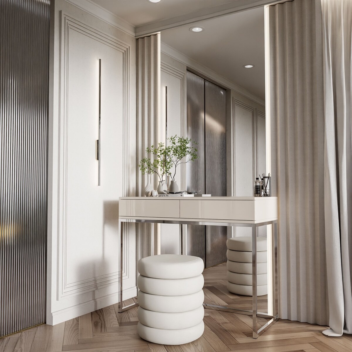 Konsola BLANCO GLAMOUR KASZMIR na chromowanym stelażu, push-to-open