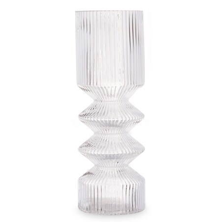 Szklany wazon tuba ryflowane szkło, 8 x 23 cm