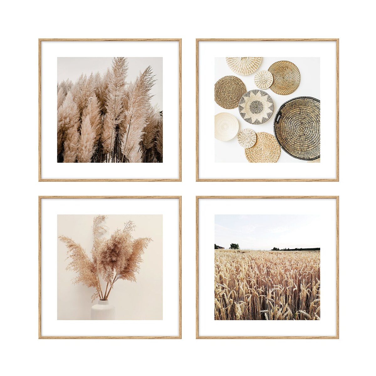 Zestaw 4 obrazów gotowych w stylu boho 64x64 cm