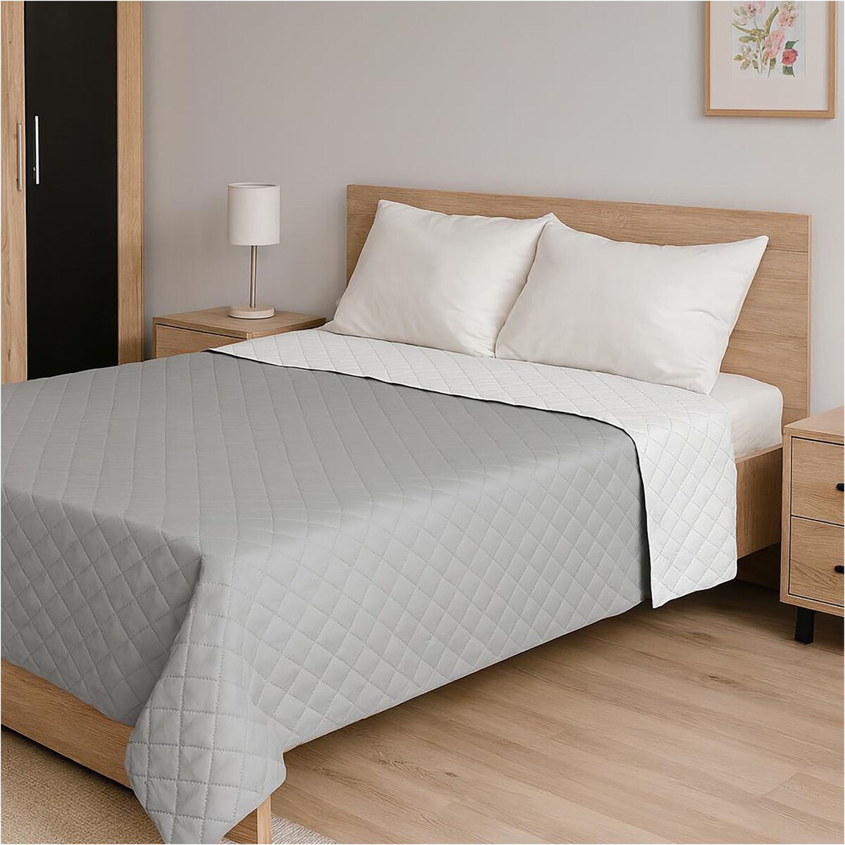 Narzuta Na Łóżko Kanapę Na Plażę Pikowana 160X200 Cm Szaro-Biała