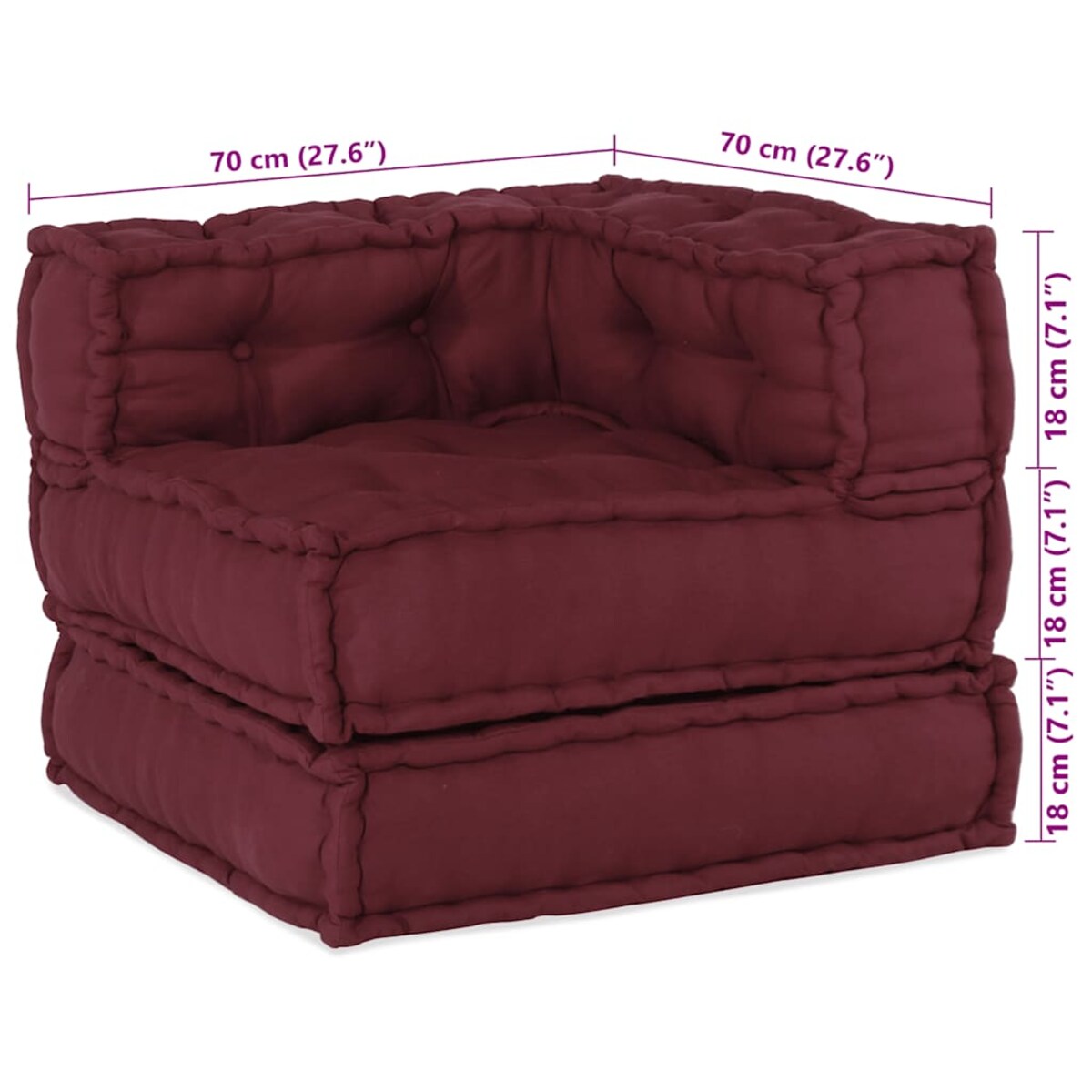 vidaXL Modułowa sofa, bordowy, 70x70x54, materiał