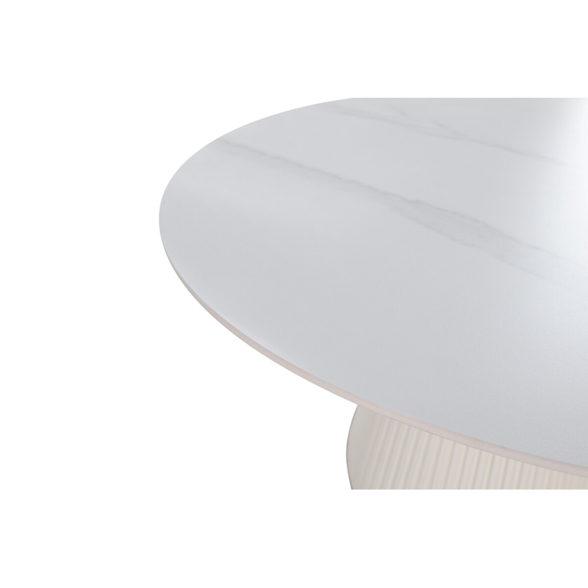 Nowoczesny stół złoty okrągły plisowany Glamour Nowojorski Blanka z kamiennym blatem o wzorze marmuru 120x120x75