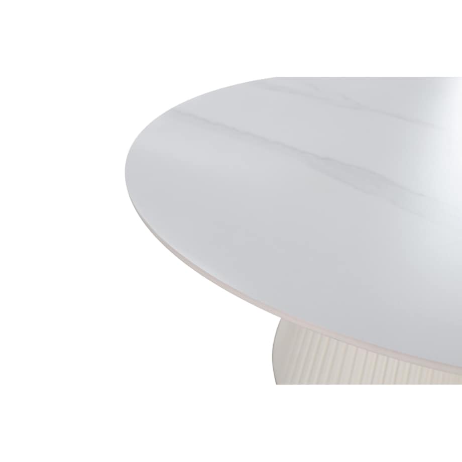 Nowoczesny stół złoty okrągły plisowany Glamour Nowojorski Blanka z kamiennym blatem o wzorze marmuru 120x120x75