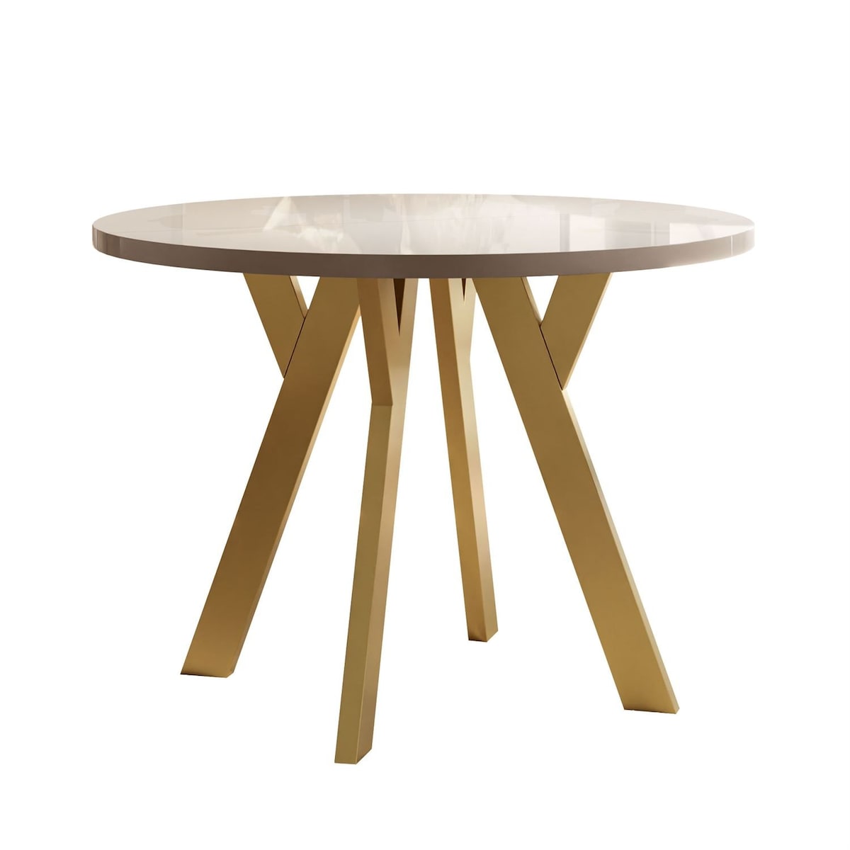 Okrągły stół rozkładany VOLTA GLOSS, nogi złote, blat kaszmir