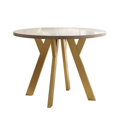 Okrągły stół rozkładany VOLTA GLOSS, nogi złote, blat kaszmir