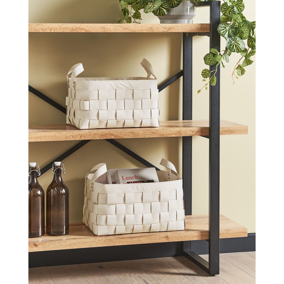 Zestaw 2 koszy z ekoskóry kremowy SIPPAR