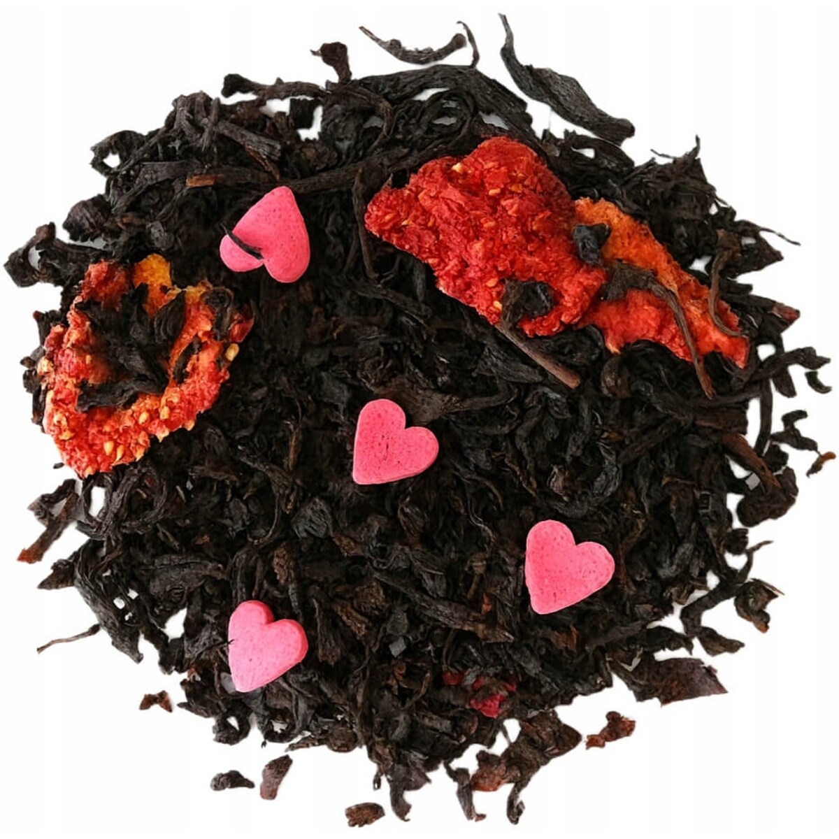 Herbata czarna TRUSKAWKOWE SERDUSZKO porzeczka cukierkowe serduszka 100g - herbata liściasta sypana mieszanka napar susz