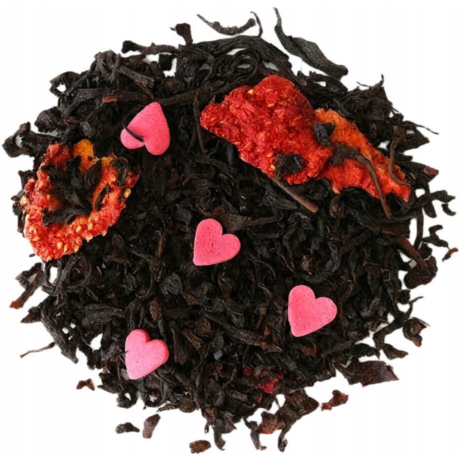 Herbata czarna TRUSKAWKOWE SERDUSZKO porzeczka cukierkowe serduszka 100g - herbata liściasta sypana mieszanka napar susz