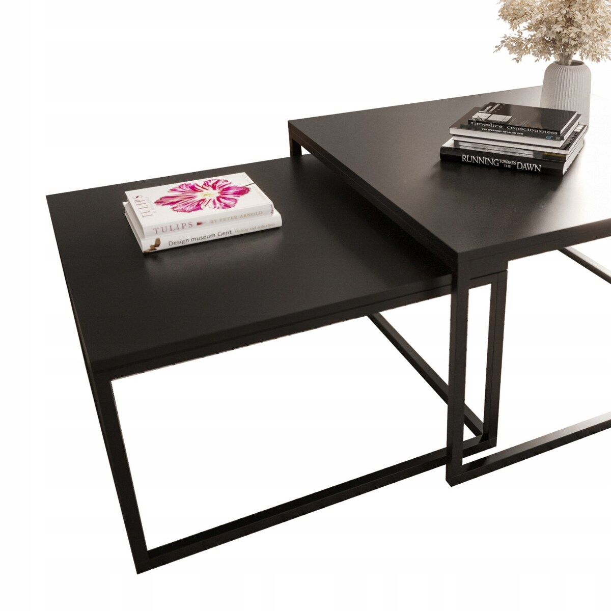 Designerskie Stoliki Kawowe 2w1 CUBE Czarny Mat Loft Minimalizm 2szt