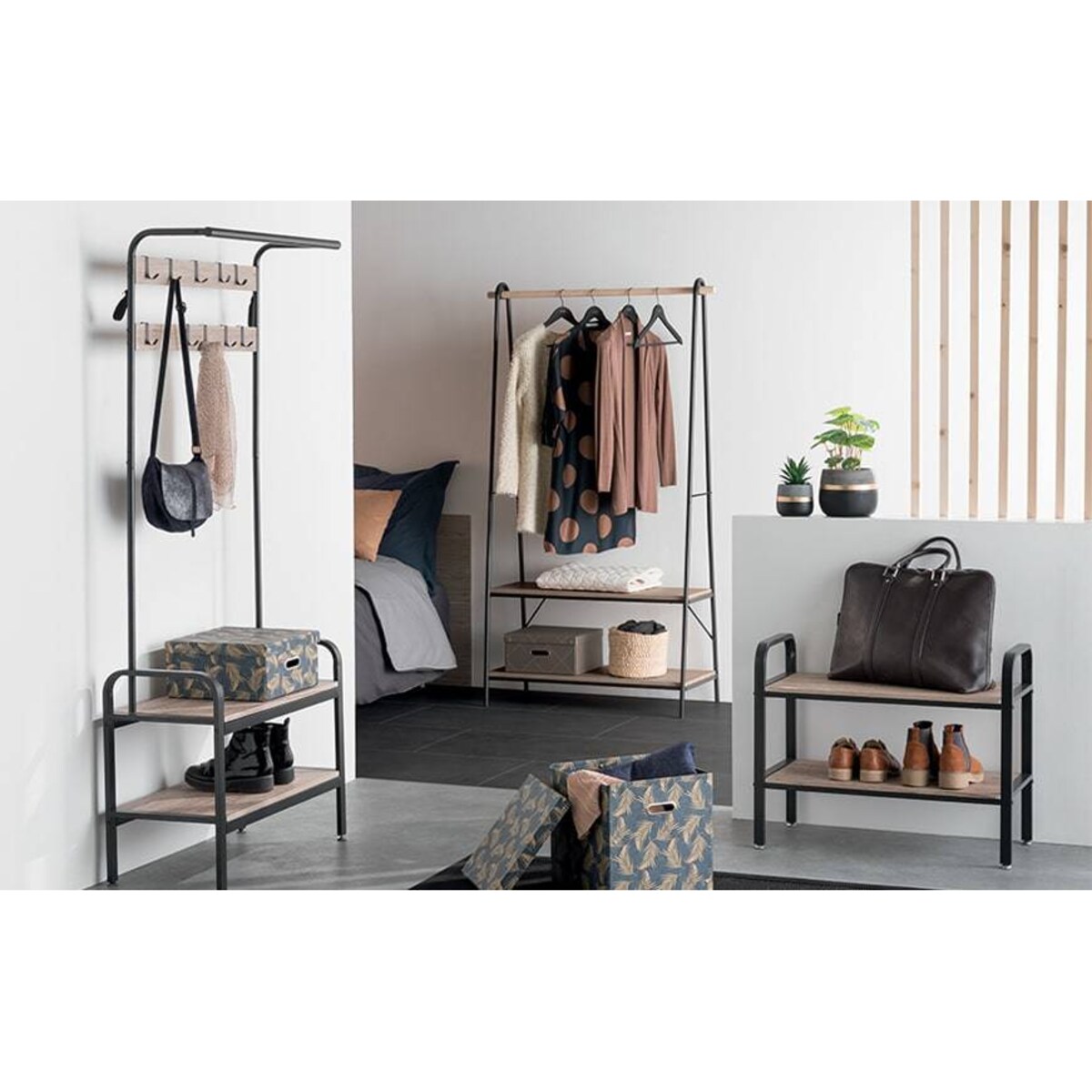 Stojak na wieszaki z ubraniami, 2 półki, 165 cm, wolnostojący