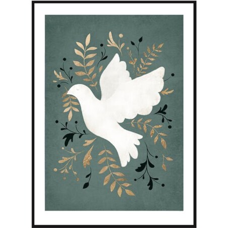 Poster Story, Plakat, Obraz - Gołąbek Pokoju na Zielonym Tle, wymiary 42 x 60 cm