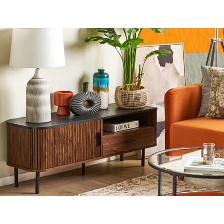 Szafka RTV ciemne drewno z czarnym JOSE