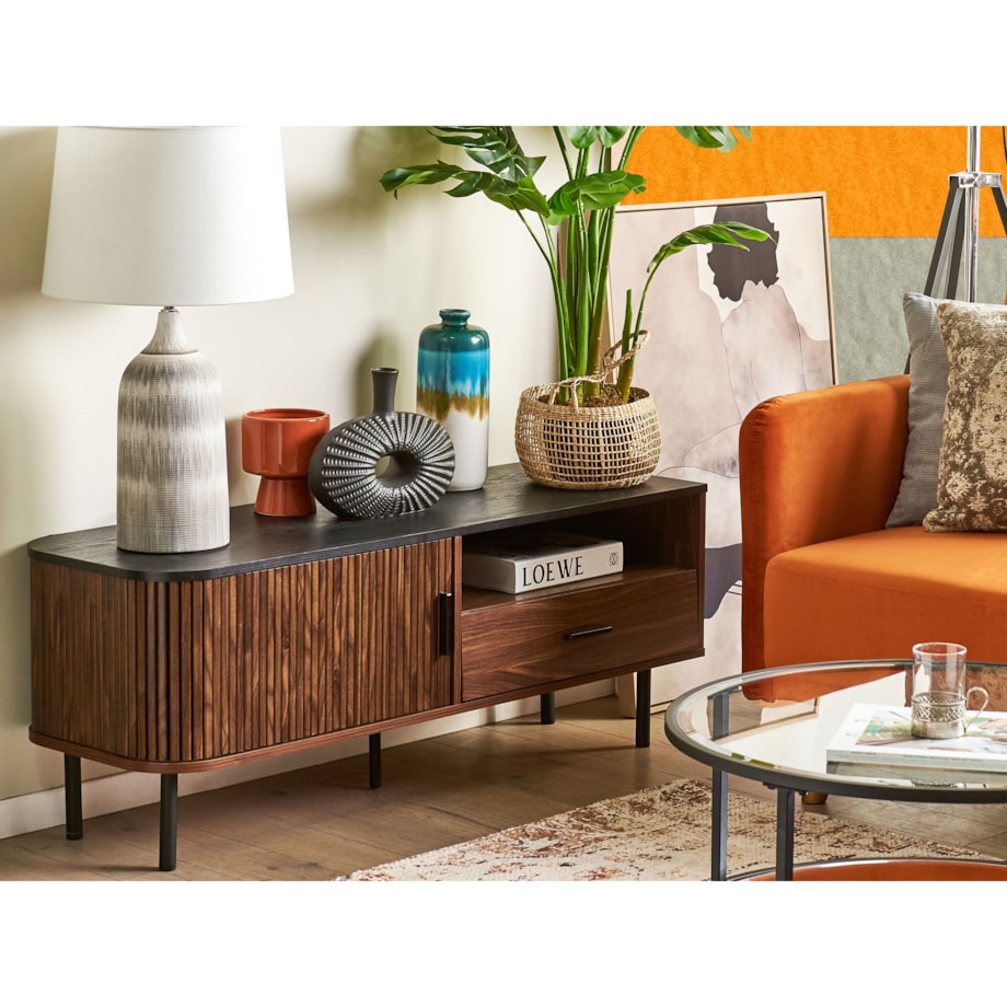 Szafka RTV ciemne drewno z czarnym JOSE