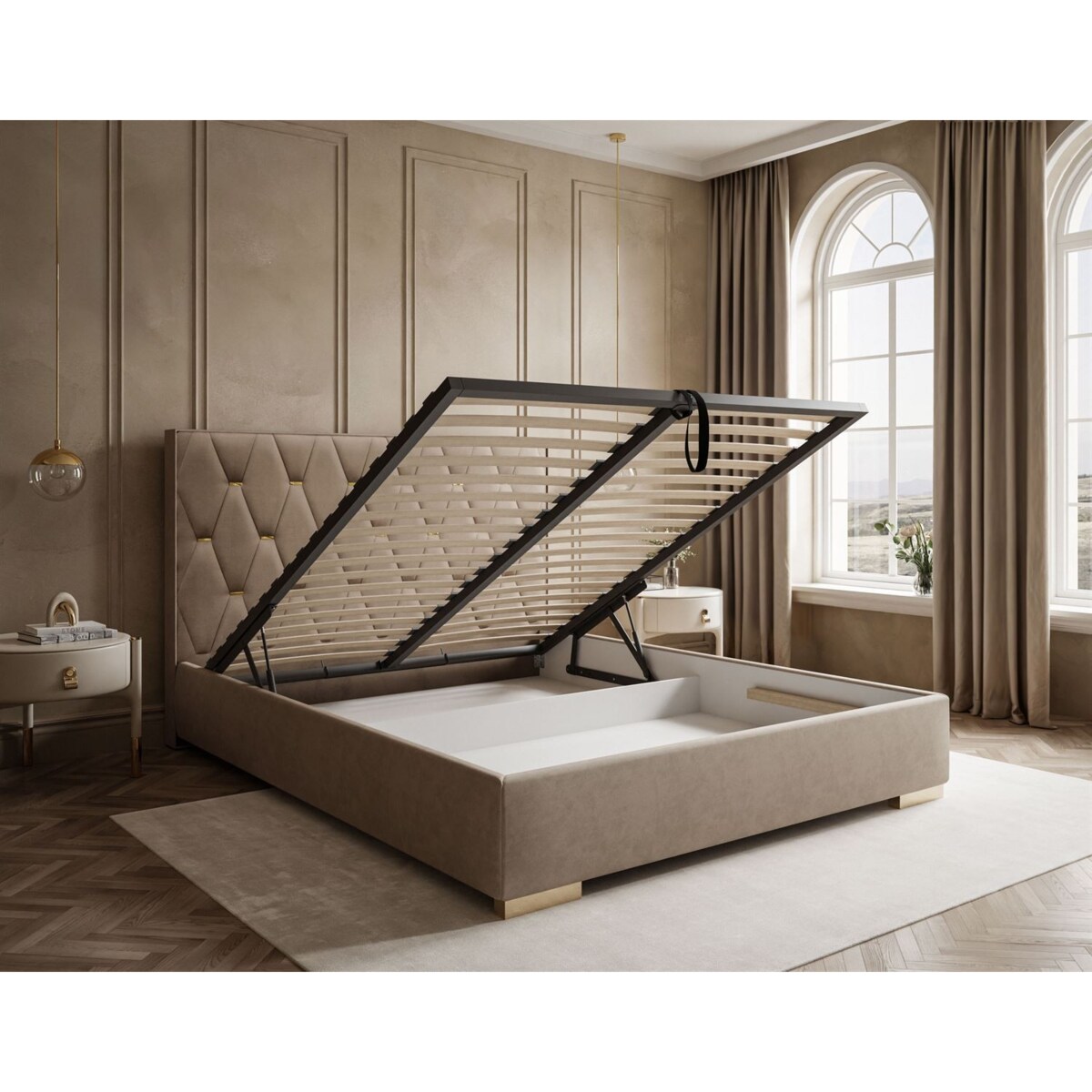 Łóżko tapicerowane IZOLDA z wysokim zagłówkiem, selaż 34, 140x200, Royal Velvet 176