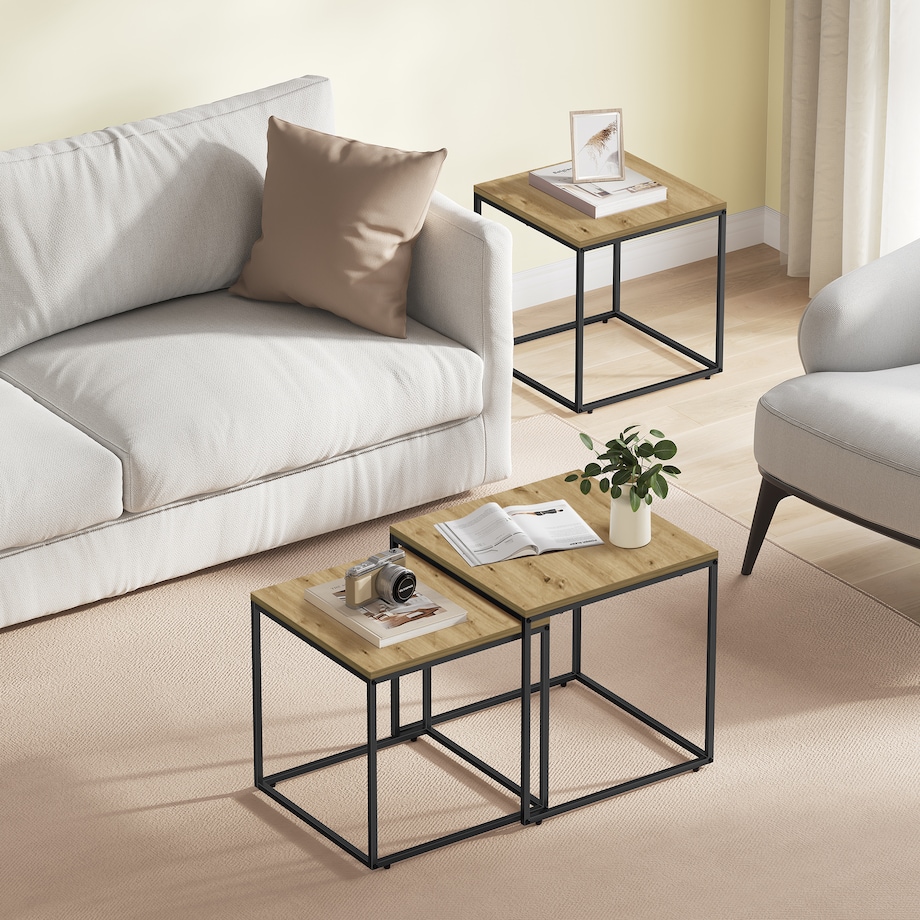 Stolik Kawowy Okrągły elegancki idealny do salonu 2 Sztuki - Artisan / Nogi Czarne
