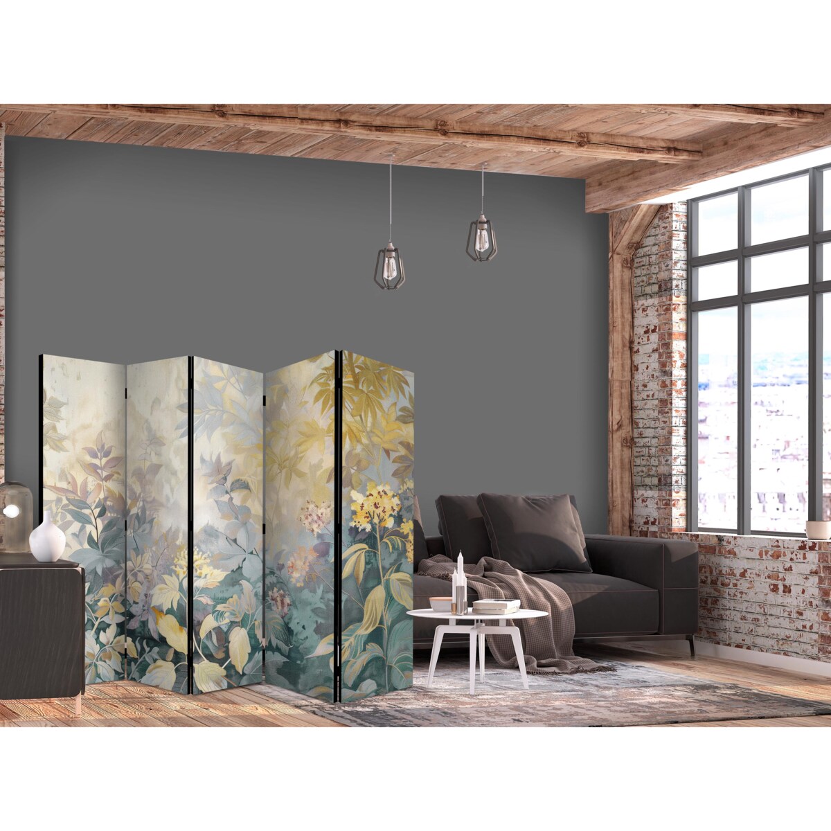 Parawan Dwustronny Gobelinowy wzór z łąką i kwiatami 225x172cm