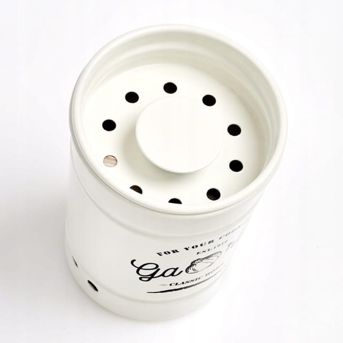 Pojemnik Pudełko Puszka Box na Czosnek metalowy Pokrywką Zeller Biały