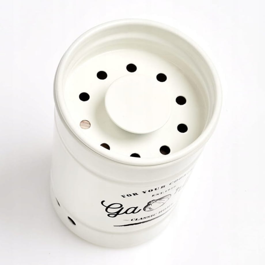 Pojemnik Pudełko Puszka Box na Czosnek metalowy Pokrywką Zeller Biały