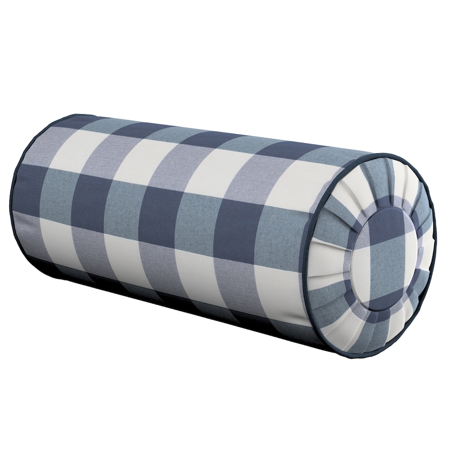 Poduszka wałek z zakładkami, granatowo-biała krata (5,5x5,5cm), Ø20 x 50 cm, Quadro