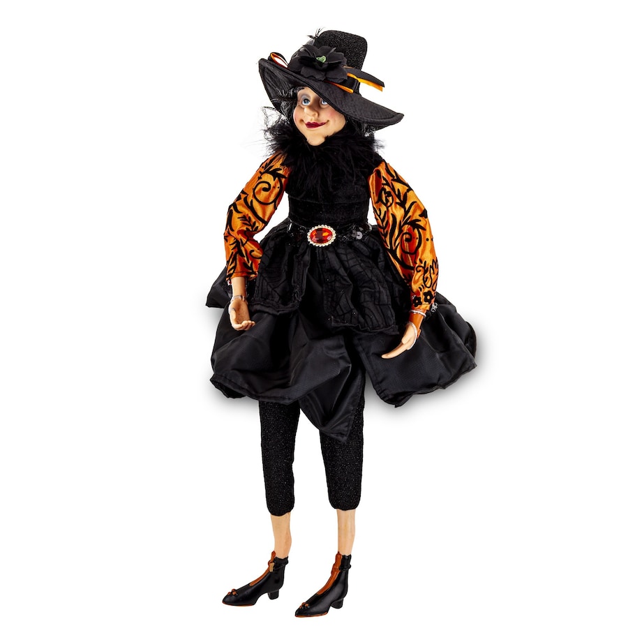 Dekoracja - figurka czarownicy 50x23x23 cm HEXA-5 z pomarańczowymi rękawami