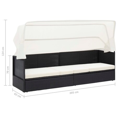 vidaXL Sofa ogrodowa z zadaszeniem, czarna, polirattanowa