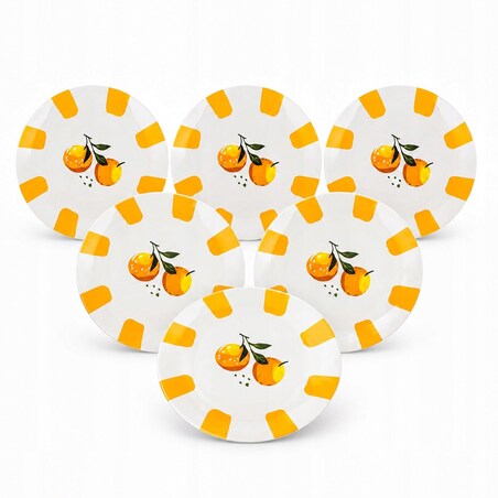 Komplet talerzy małe deserowych 20 cm 6 szt orange owoce na ciasto deser