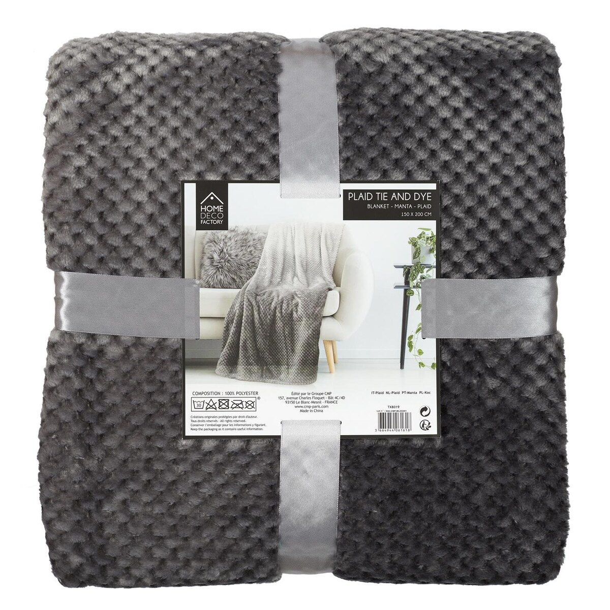 Puszysty koc polarowy Honey szary 150x200 cm na kanapę i łóżko do salonu Intesi