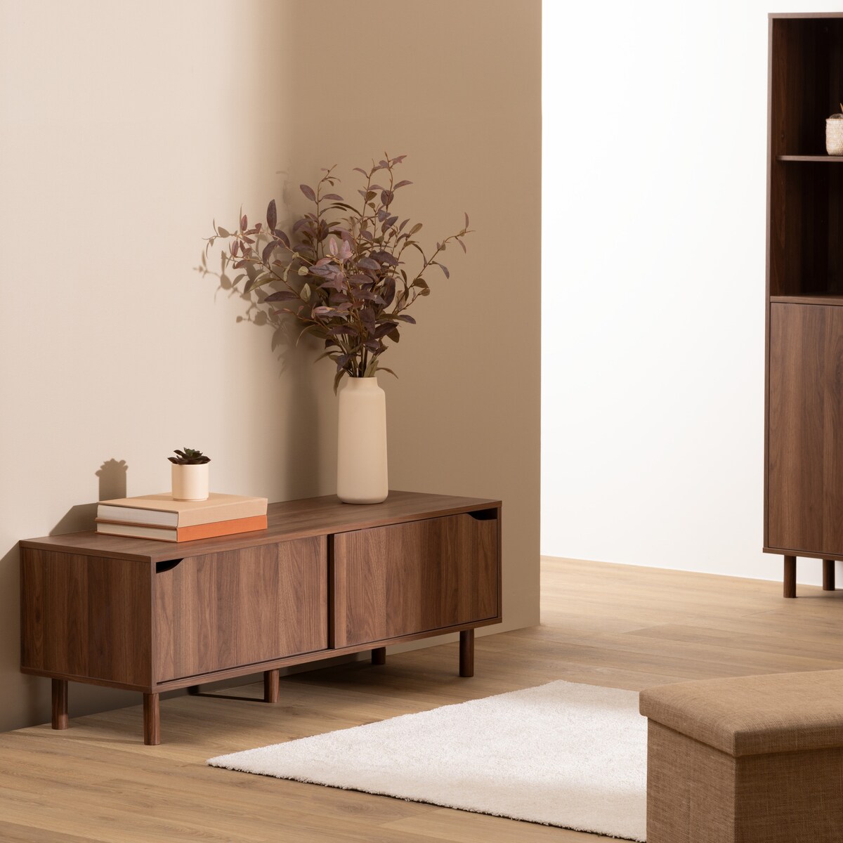 Szafka pod telewizor SLIDY, kolor ciemnego drewna, 120 x 40 x 42 cm