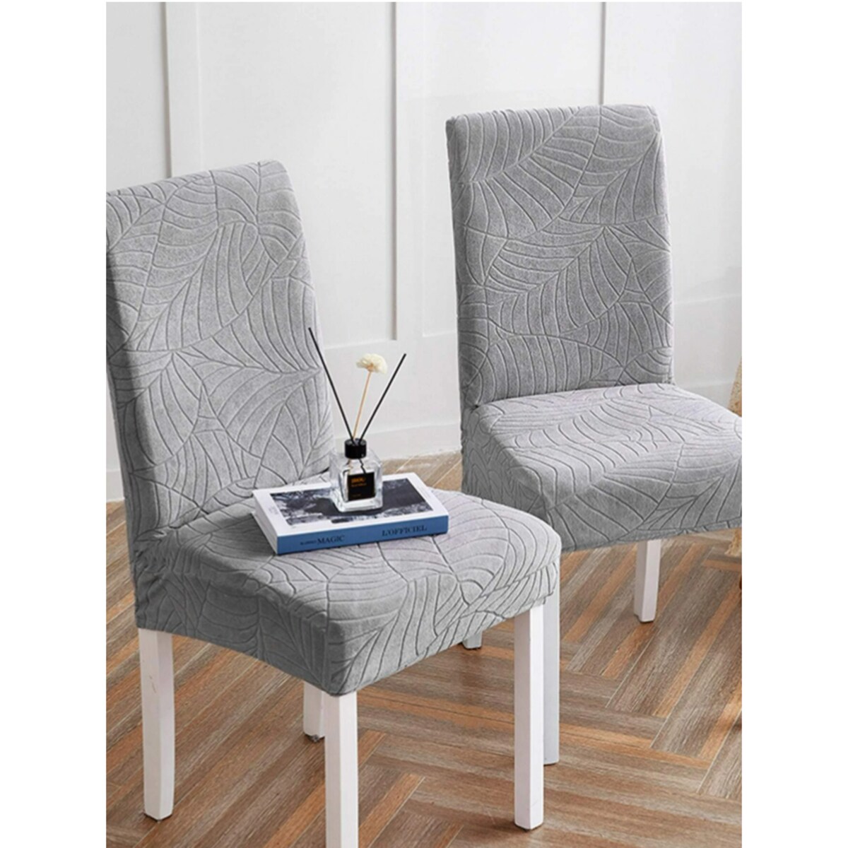 POKROWIEC NA KRZESŁO JASNY SZARY WELUR ŻAKARD WZORY ELASTYCZNY [21ZD]