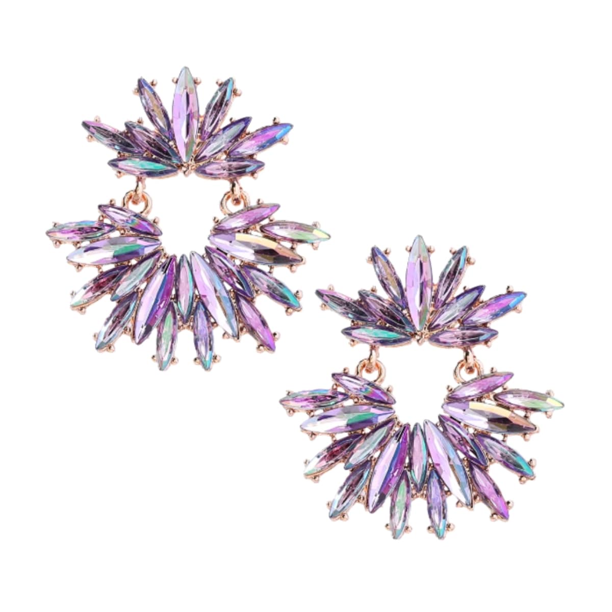 Złote kolczyki wrzosowe fioletowe lawenda SZTYFTY lekkie eleganckie