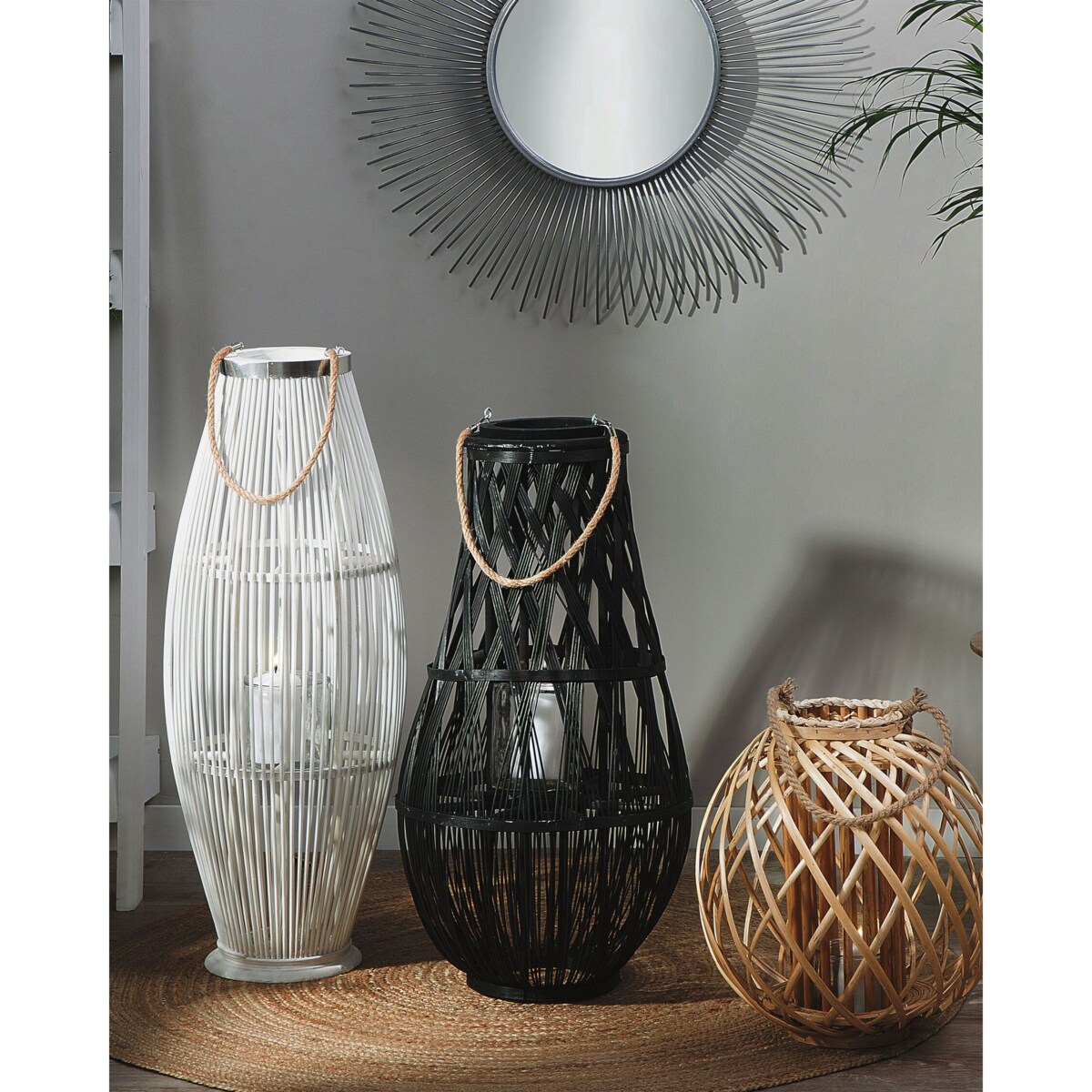 Lampion drewniany 77 cm czarny TONGA