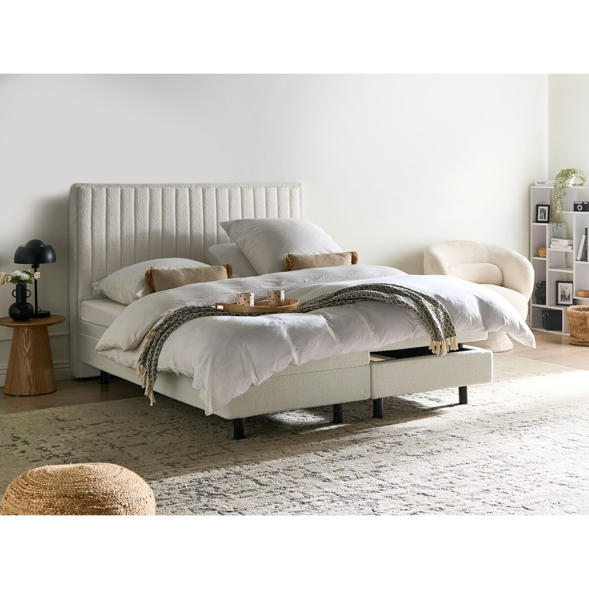 Łóżko regulowane Boucle DUKE II 160 x 200 cm Złamana biel