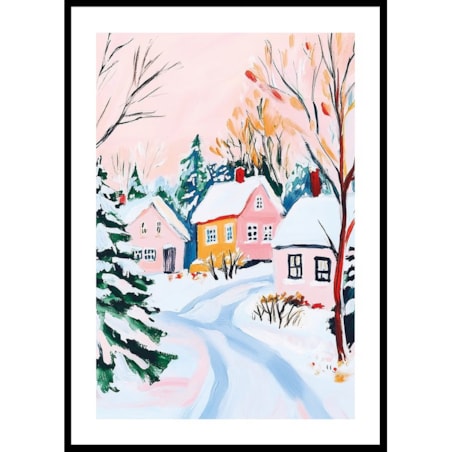 Poster Story, Plakat, Obraz - Pastelowa Wioska Pokryta Śniegiem, wymiary 50 x 70 cm